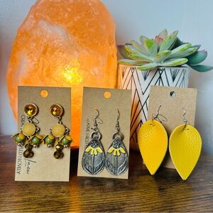 Set of Yellow and Silver Boho Earrings